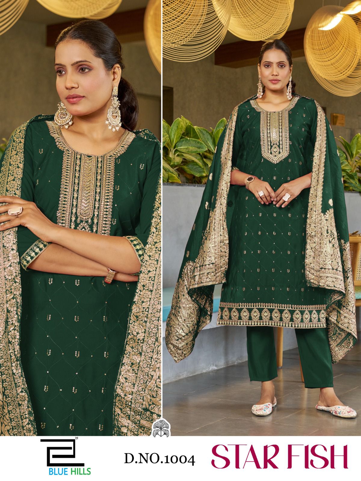 Star Fish Blue Hills Roman Silk Readymade Pant Style Suits Supplier India