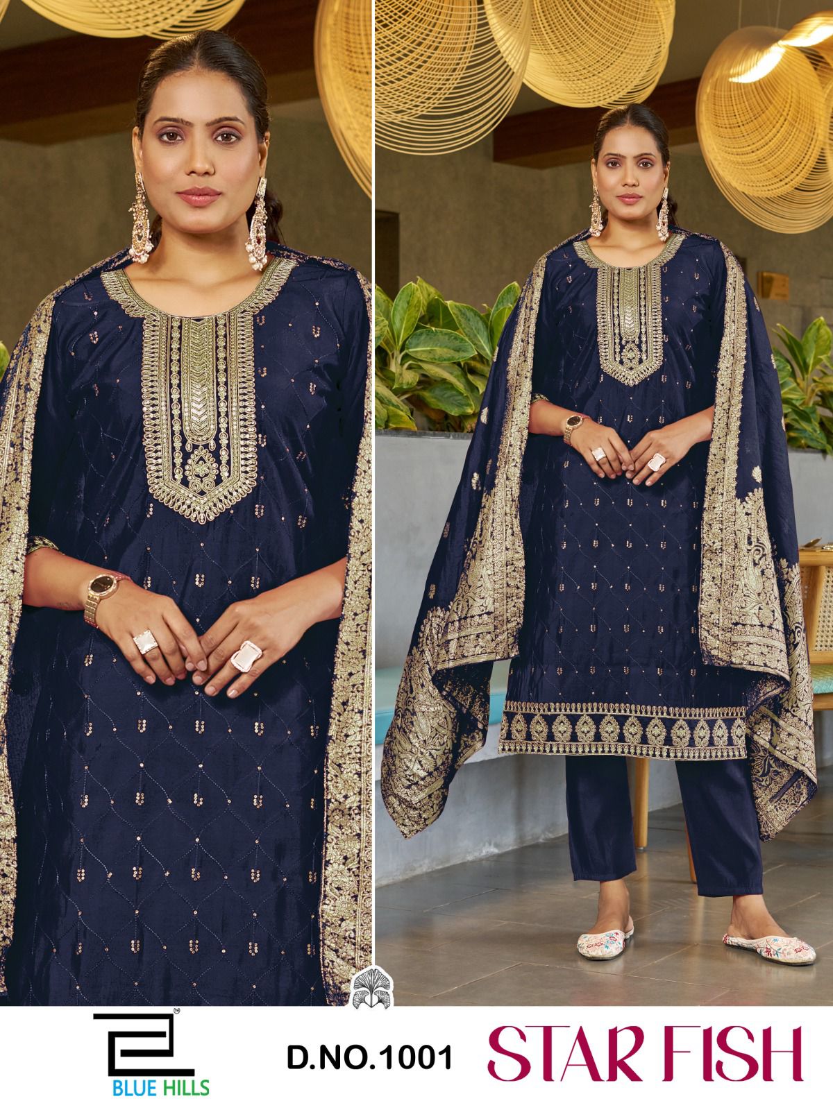 Star Fish Blue Hills Roman Silk Readymade Pant Style Suits Supplier India