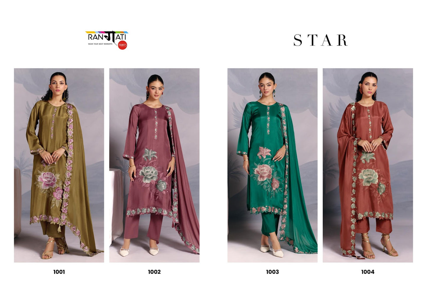 Star Rangati Prints Pure Silk Pant Style Suits Wholesaler
