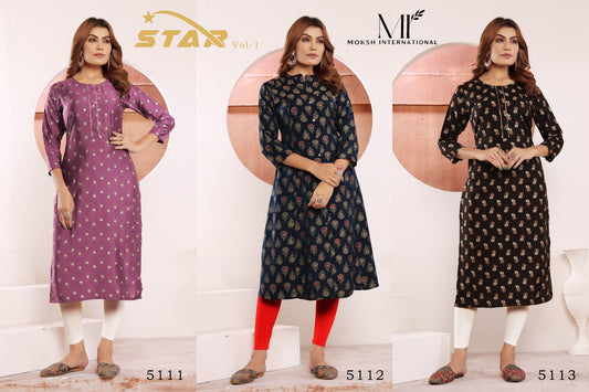 Star Vol 1 Moksh Viscose Muslin Straight Cut Kurtis Exporter India