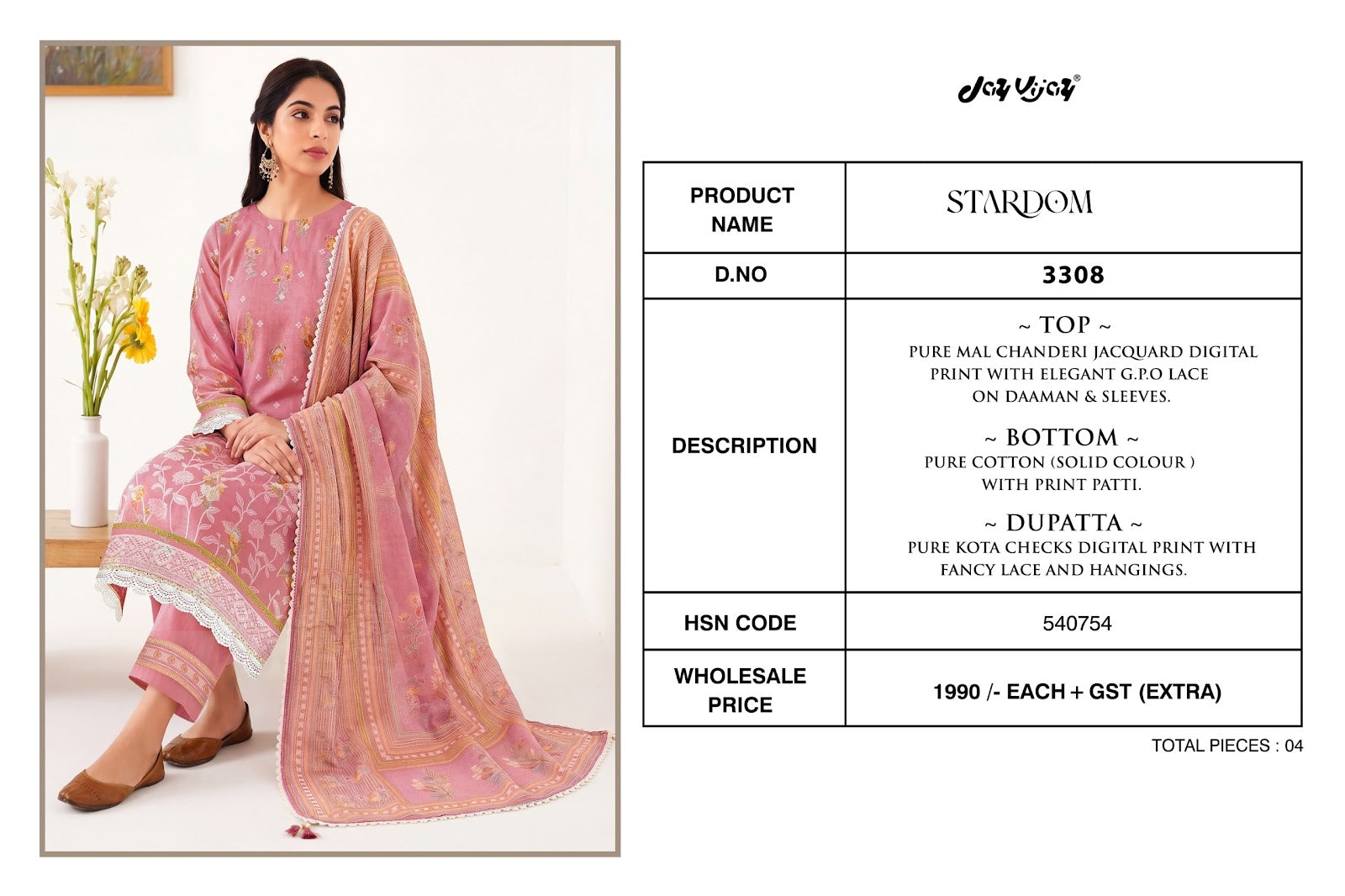 Stardom Jay Vijay Mal Chanderi Pant Style Suits Exporter