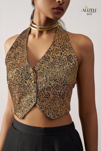 Starlet 5016-5018 Alizeh Jacquard Crop Top Shurg Palazzo Set Exporter India