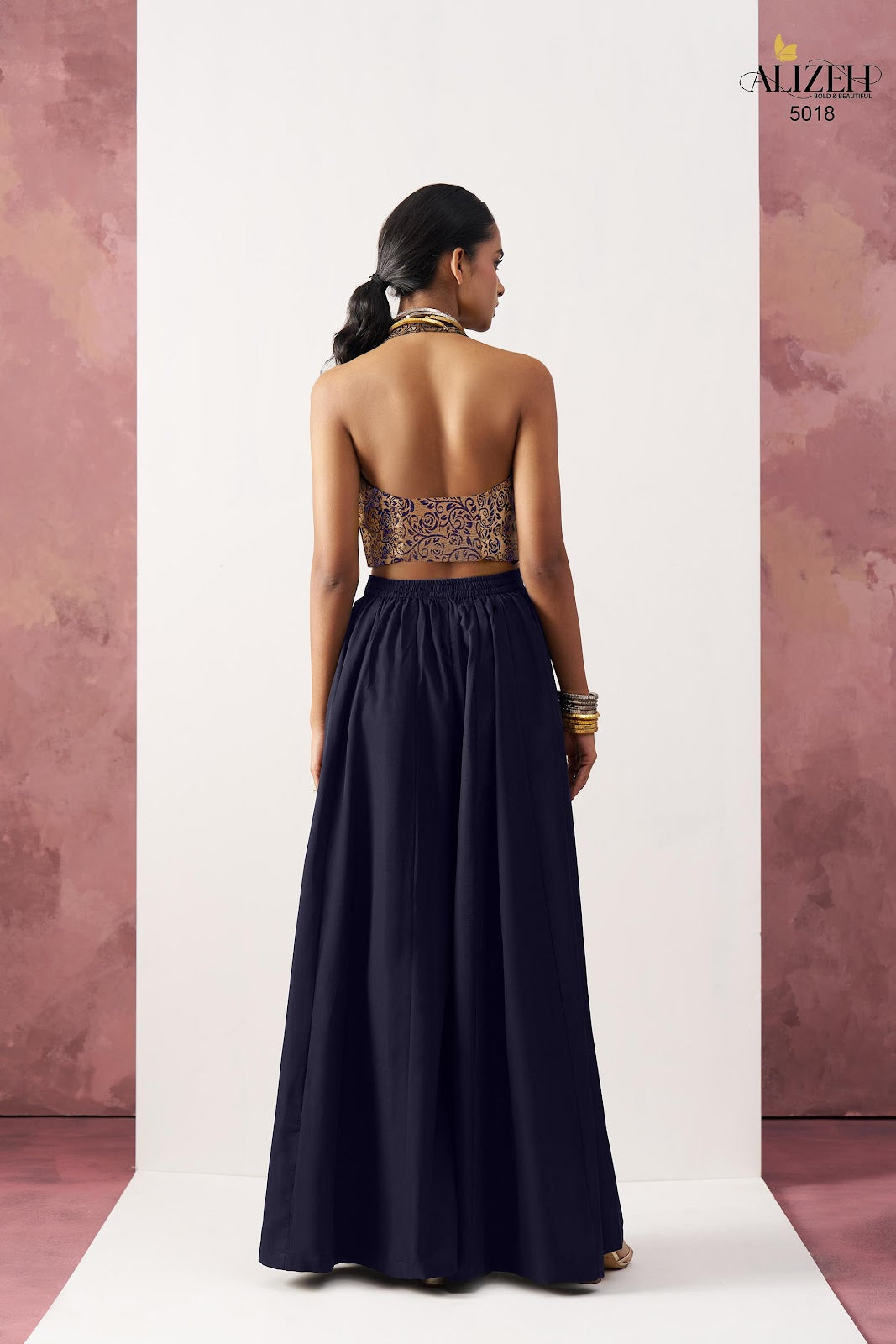 Starlet 5016-5018 Alizeh Jacquard Crop Top Shurg Palazzo Set Exporter India