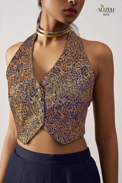 Starlet 5016-5018 Alizeh Jacquard Crop Top Shurg Palazzo Set Exporter India