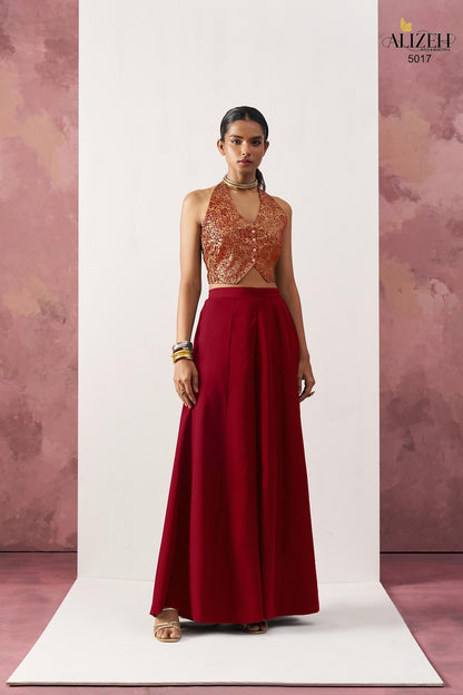 Starlet 5016-5018 Alizeh Jacquard Crop Top Shurg Palazzo Set Exporter India