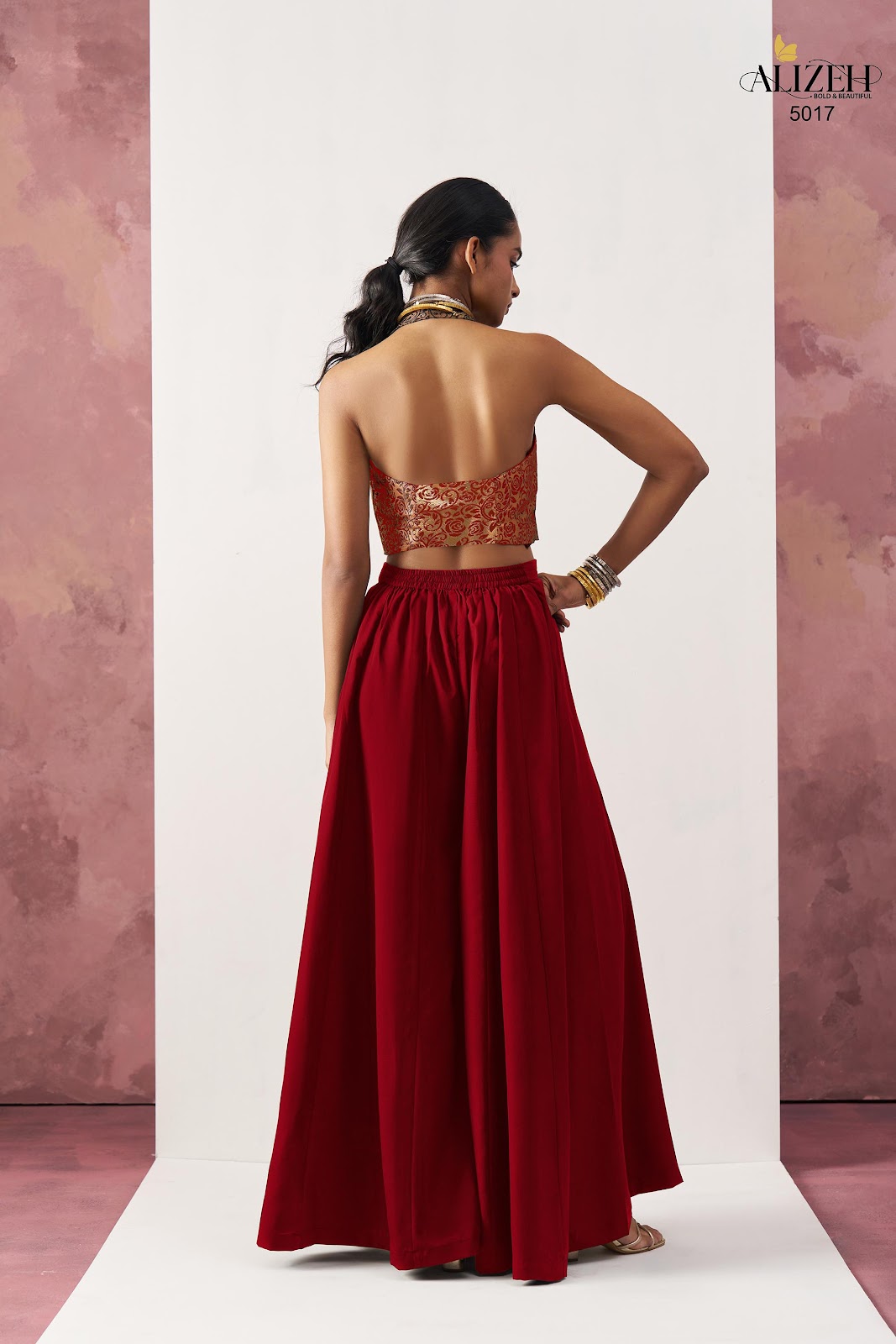 Starlet 5016-5018 Alizeh Jacquard Crop Top Shurg Palazzo Set Exporter India