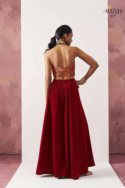 Starlet 5016-5018 Alizeh Jacquard Crop Top Shurg Palazzo Set Exporter India