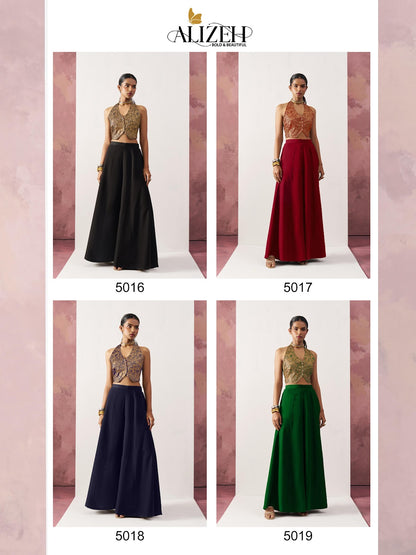 Starlet 5016-5018 Alizeh Jacquard Crop Top Shurg Palazzo Set Exporter India