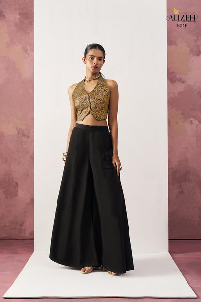 Starlet 5016-5018 Alizeh Jacquard Crop Top Shurg Palazzo Set Exporter India