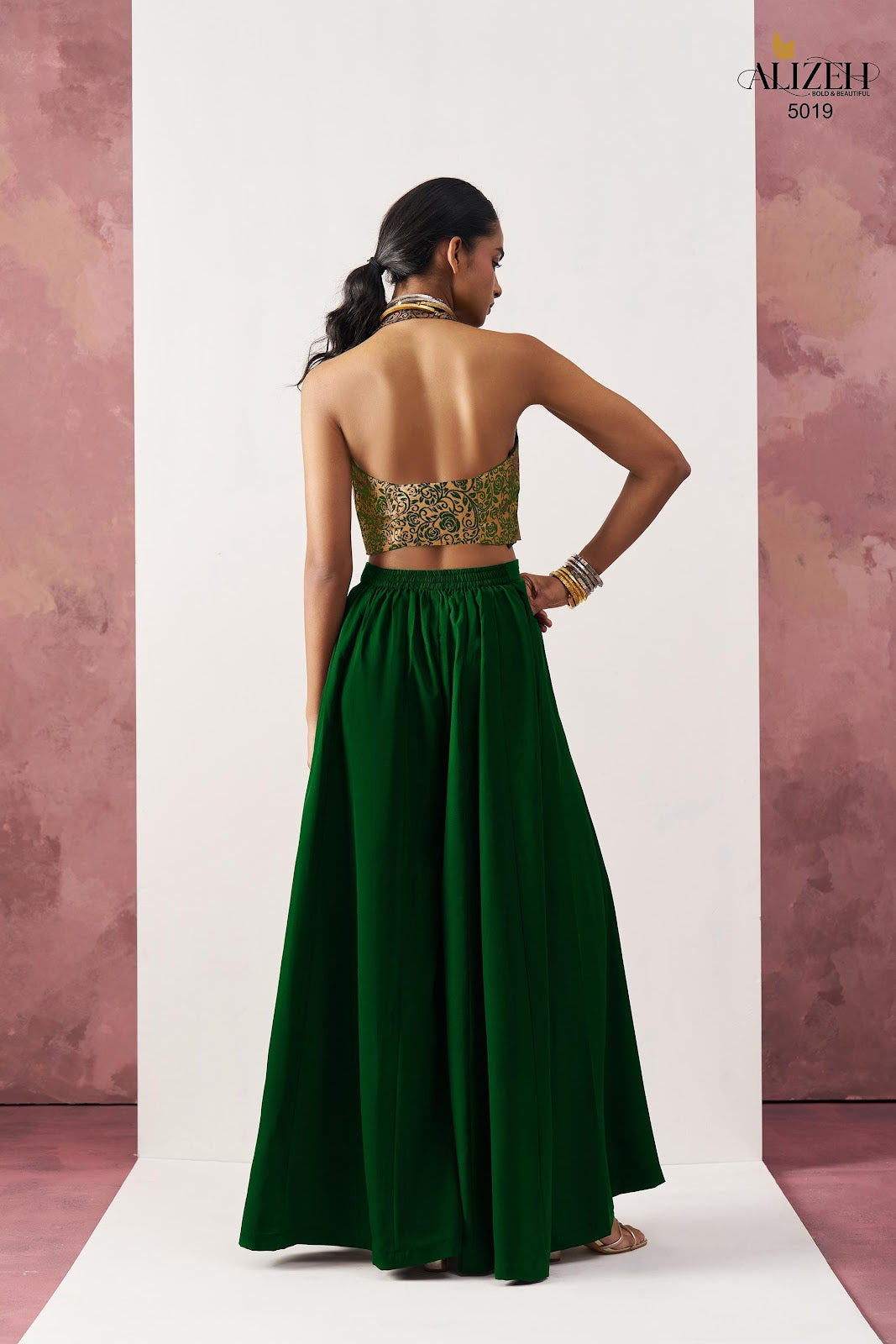 Starlet 5016-5018 Alizeh Jacquard Crop Top Shurg Palazzo Set Exporter India