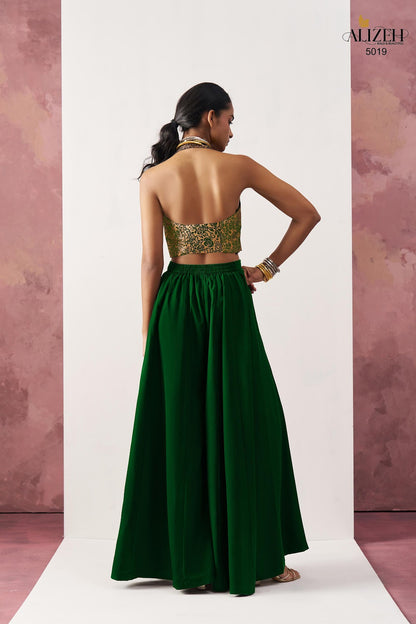 Starlet 5016-5018 Alizeh Jacquard Crop Top Shurg Palazzo Set Exporter India
