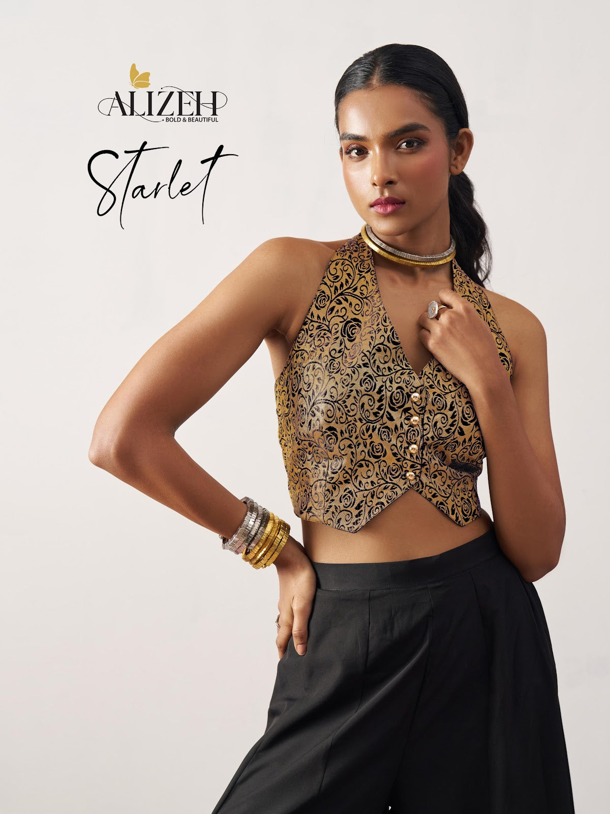 Starlet 5016-5018 Alizeh Jacquard Crop Top Shurg Palazzo Set Exporter India