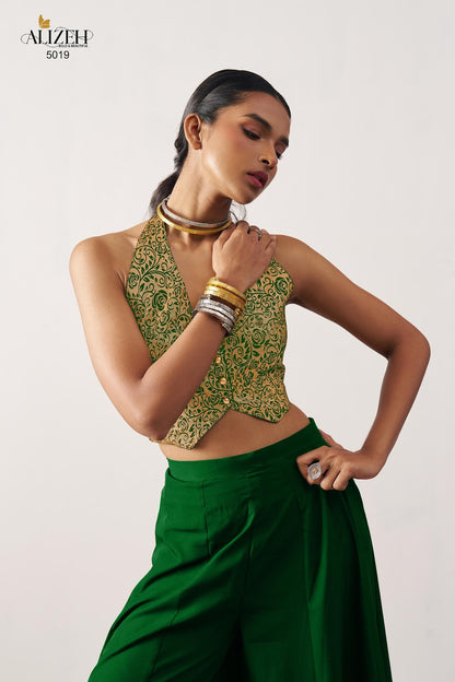 Starlet 5016-5018 Alizeh Jacquard Crop Top Shurg Palazzo Set Exporter India