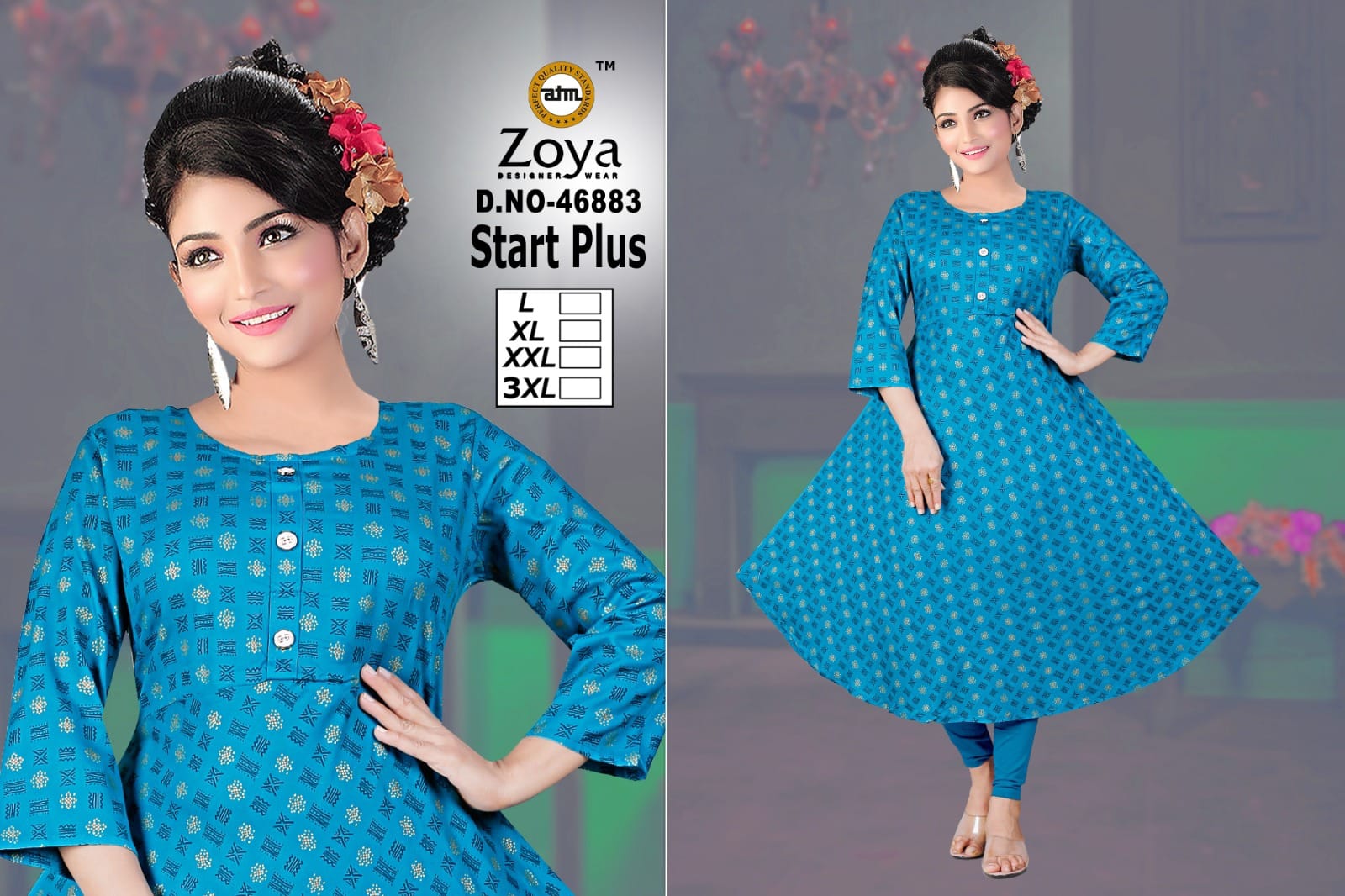 Start Plus Zoya Rayon Anarkali Kurtis Exporter