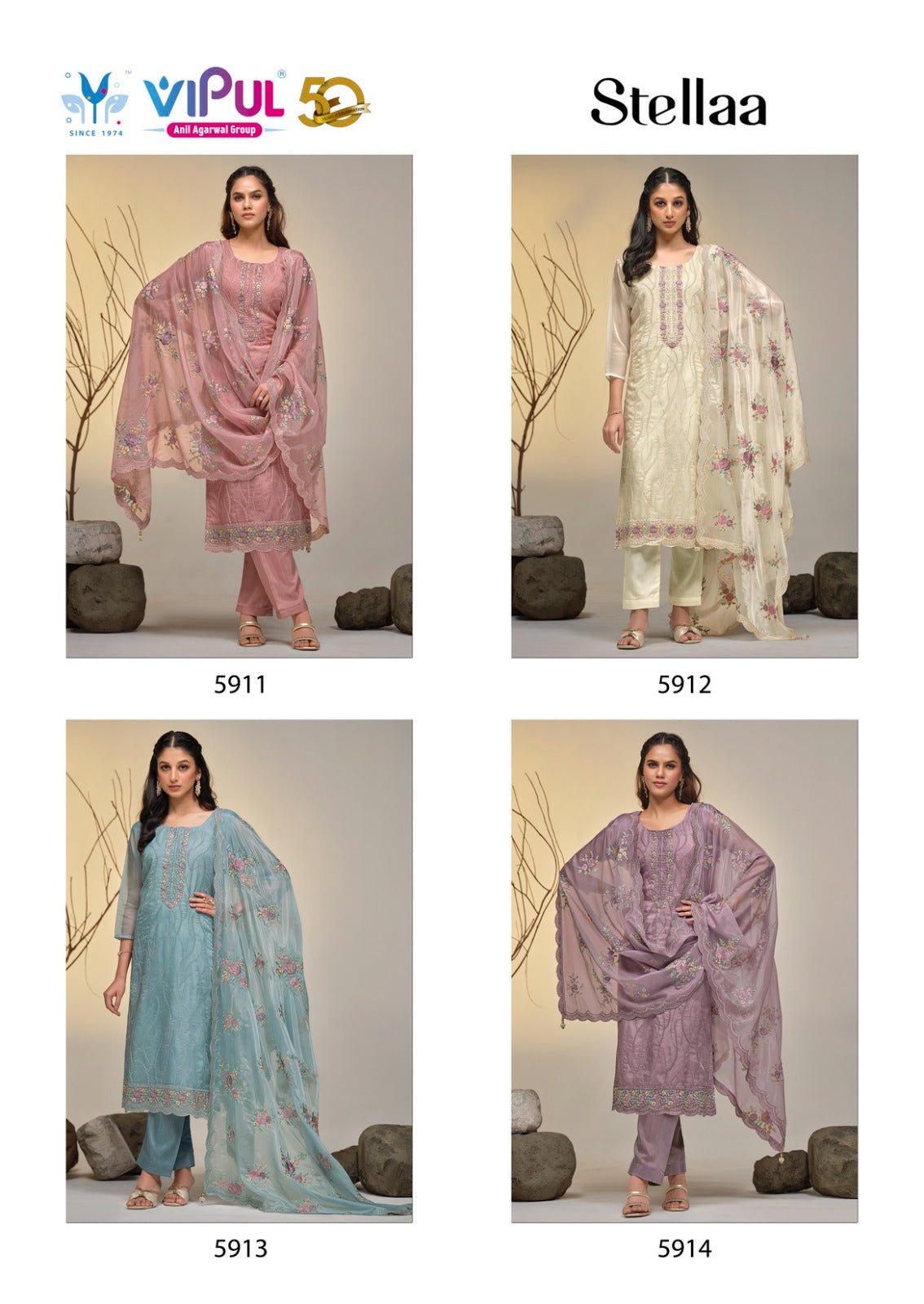 Stellaa Vipul Soft Organza Pant Style Suits Wholesale
