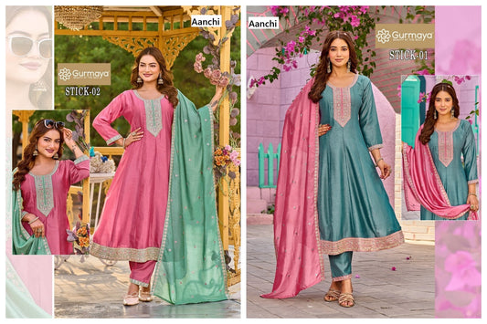 Stick Gurmaya Aanchi Vichitra Silk Readymade Anarkali Suits Wholesaler Ahmedabad