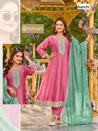 Stick Gurmaya Aanchi Vichitra Silk Readymade Anarkali Suits Wholesaler Ahmedabad