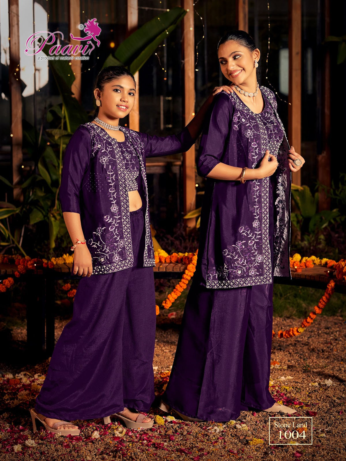 Stone Land Paavi Chinon Crop Top Shurg Palazzo Set Wholesale Price