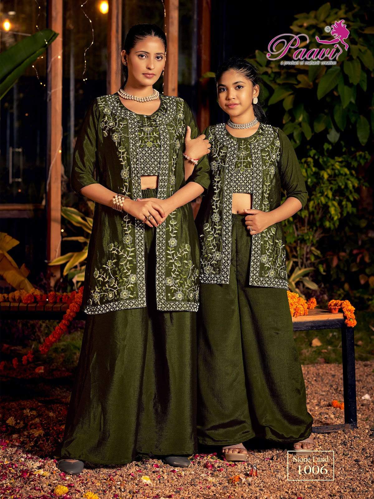 Stone Land Paavi Chinon Crop Top Shurg Palazzo Set Wholesale Price