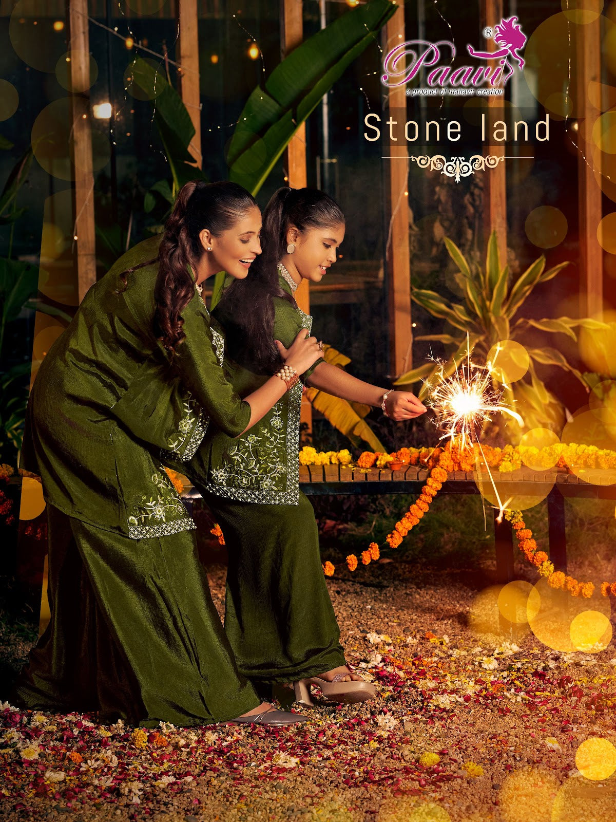 Stone Land Paavi Chinon Crop Top Shurg Palazzo Set Wholesale Price