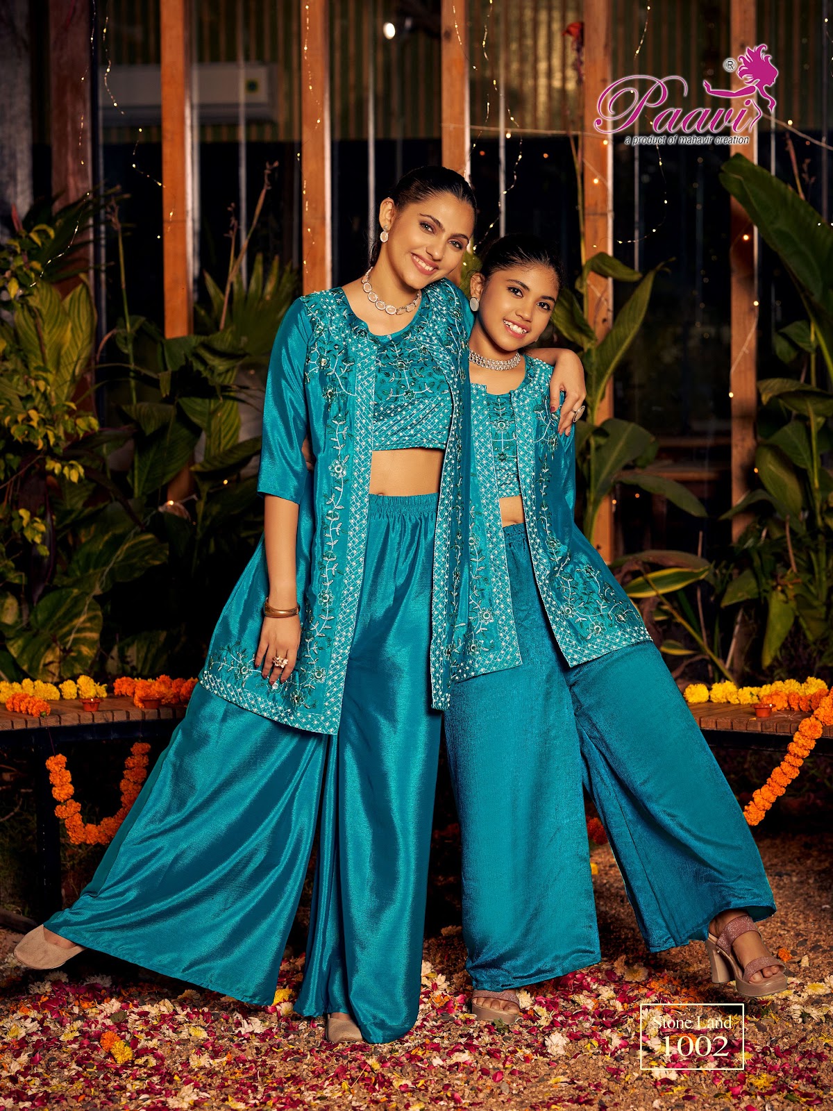 Stone Land Paavi Chinon Crop Top Shurg Palazzo Set Wholesale Price