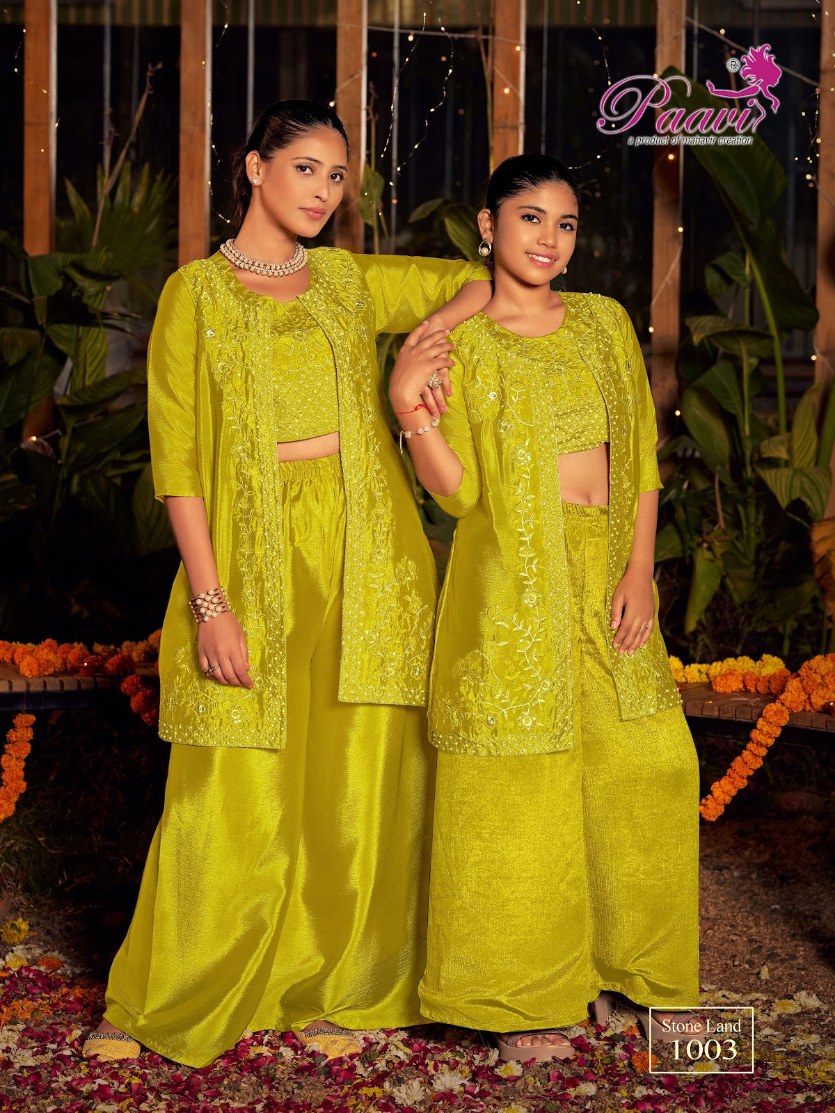 Stone Land Paavi Chinon Crop Top Shurg Palazzo Set Wholesale Price