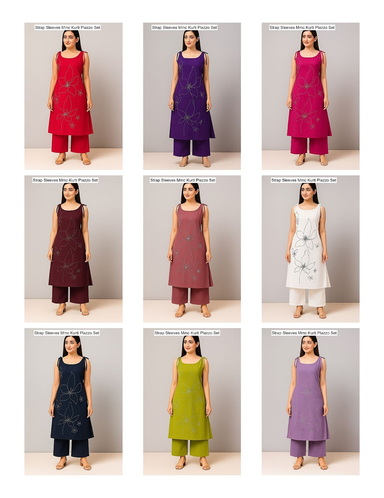 Strap Sleeves Mmc Vatican Kurti Plazzo Set Exporter India