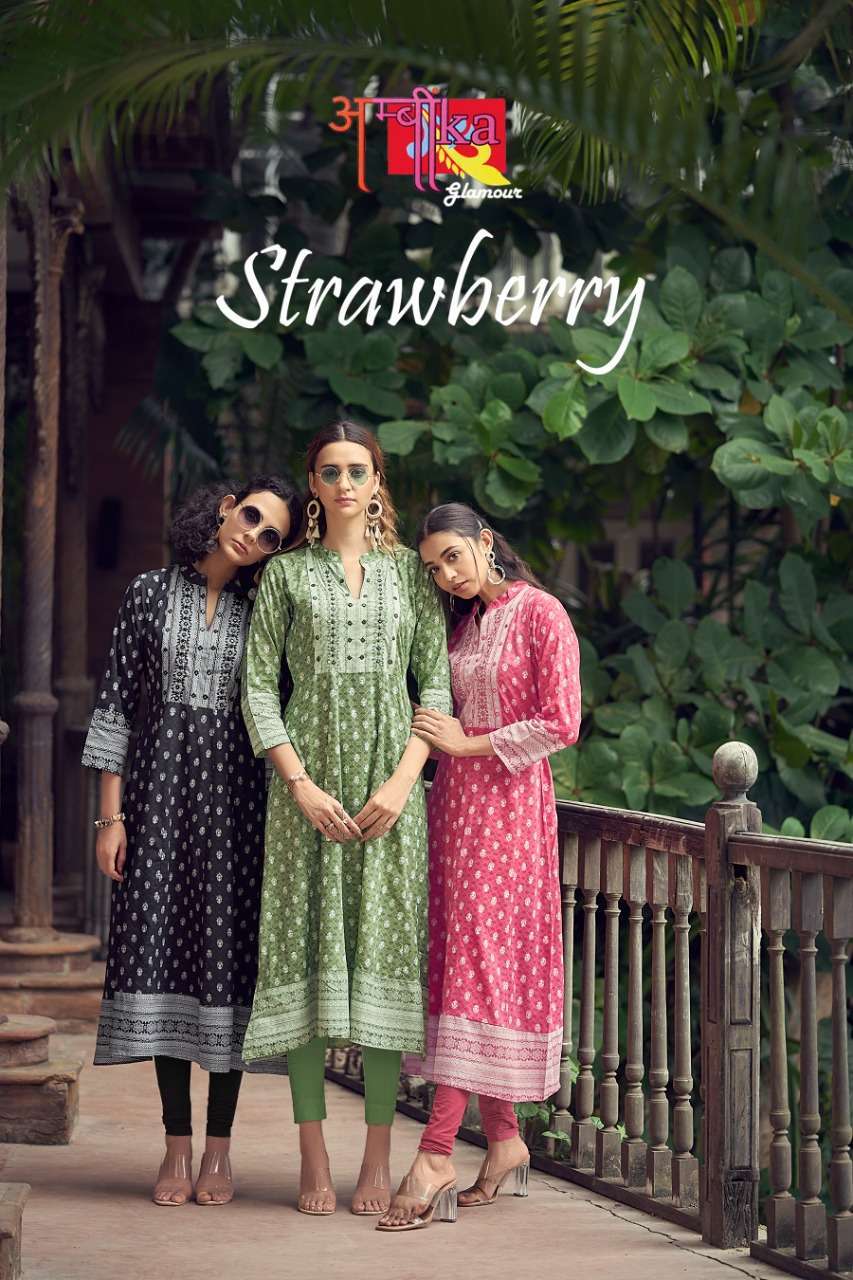 Strawberry Ambika Rayon 14Kg Anarkali Kurtis Exporter Gujarat