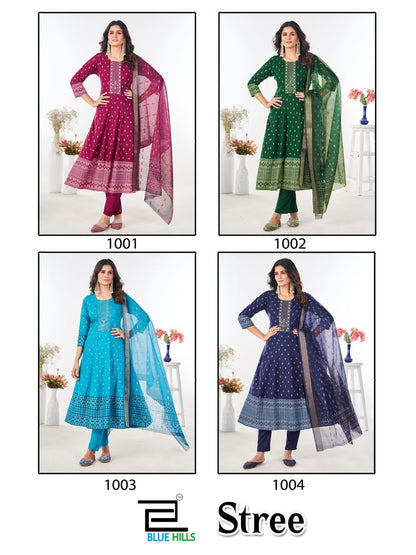 Stree Blue Hills Rayon 14Kg Readymade Anarkali Suits Wholesaler India