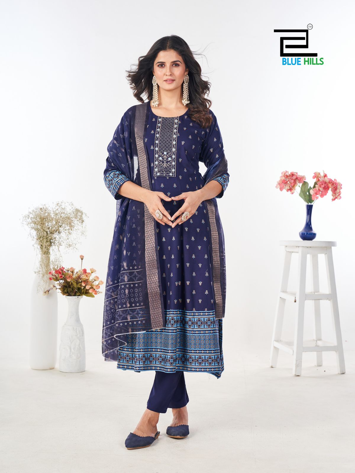 Stree Blue Hills Rayon 14Kg Readymade Anarkali Suits Wholesaler India