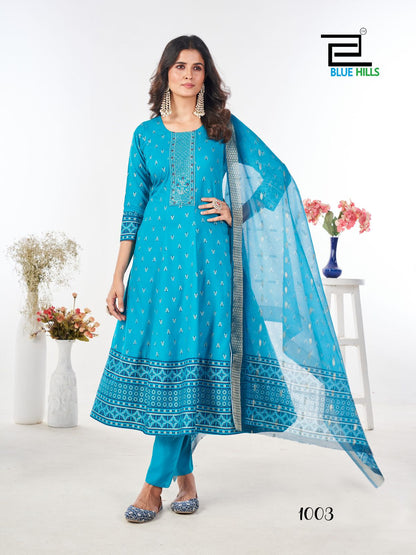 Stree Blue Hills Rayon 14Kg Readymade Anarkali Suits Wholesaler India