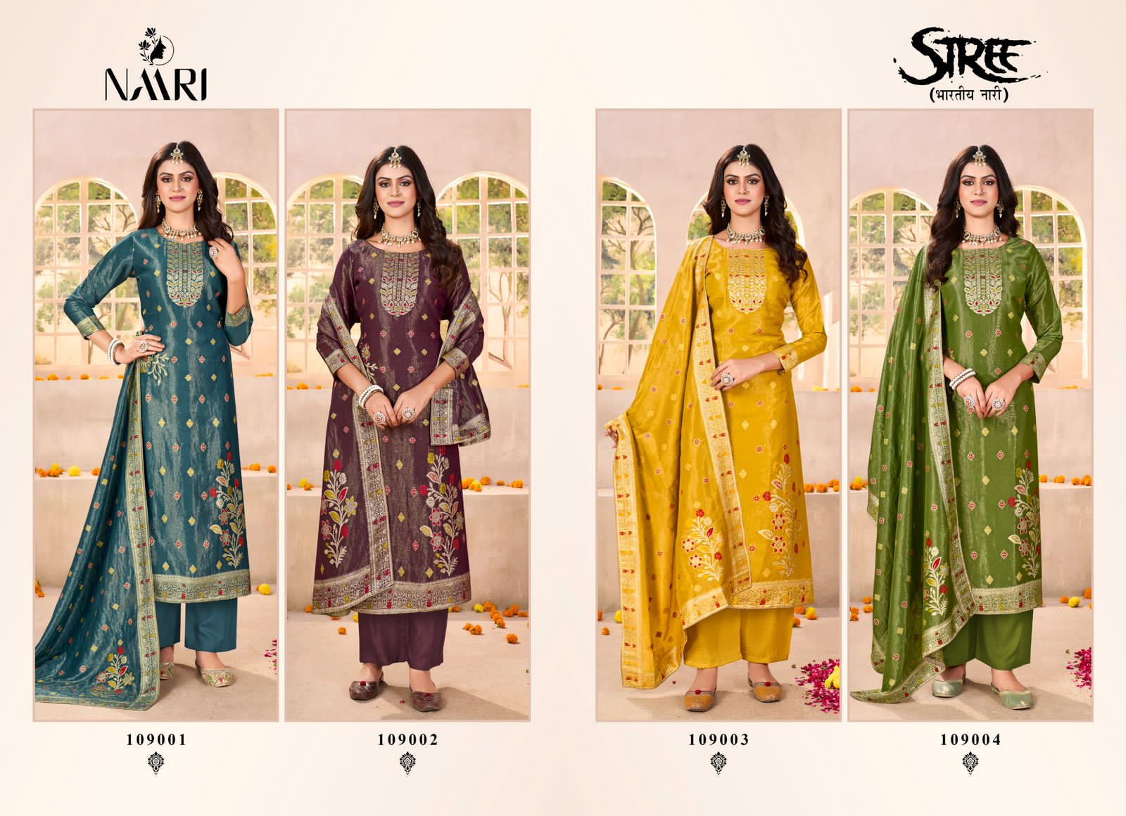 Stree Naari Simmer Jacquard Pant Style Suits Wholesaler India