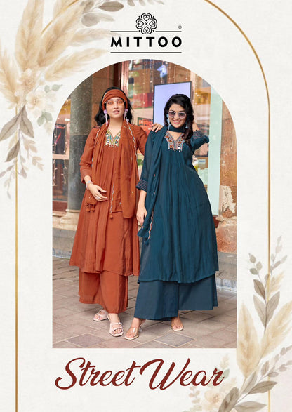 Street Wear Mittoo Chanderi Readymade Plazzo Style Suits Supplier