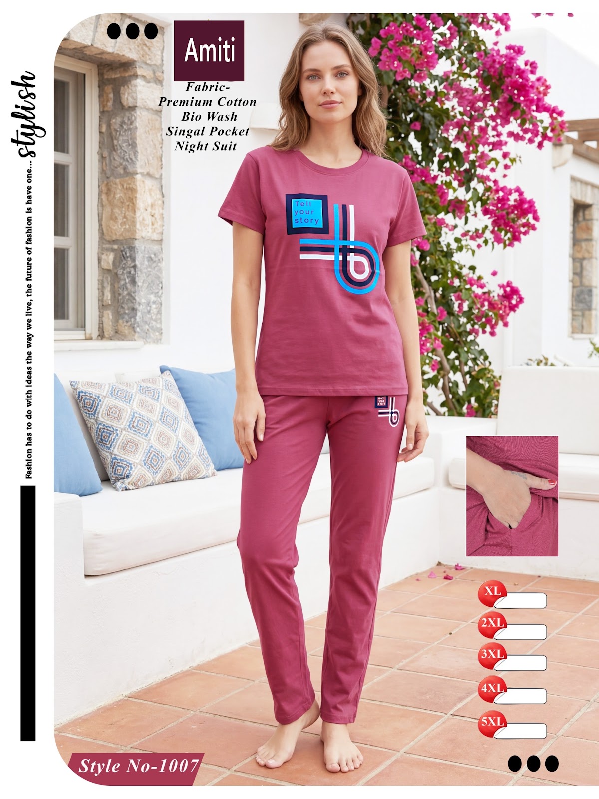 Style 1007 Amiti Cotton Pyjama Night Suits Supplier Ahmedabad