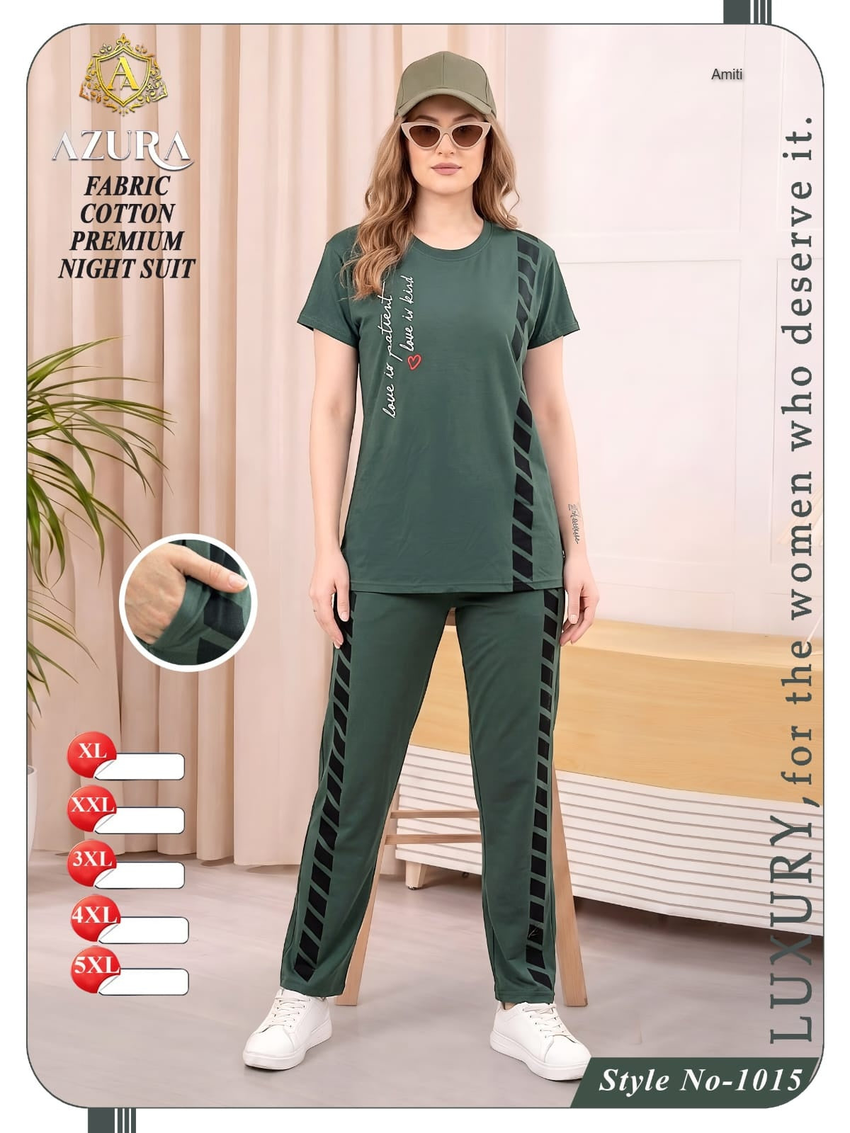 Style 1015 Azura Amiti Cotton Pyjama Night Suits Wholesaler