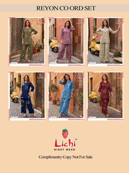 Style 101 Print To Print Lichi Reyon Co Ord Set Wholesale Price