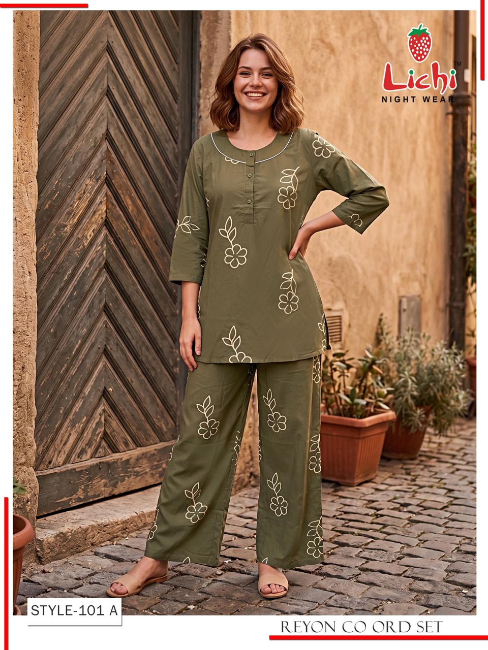 Style 101 Print To Print Lichi Reyon Co Ord Set Wholesale Price