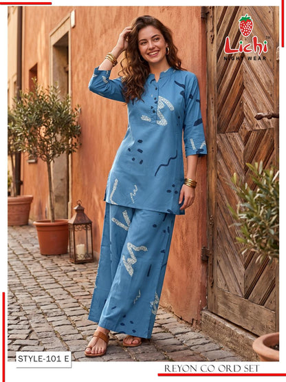 Style 101 Print To Print Lichi Reyon Co Ord Set Wholesale Price