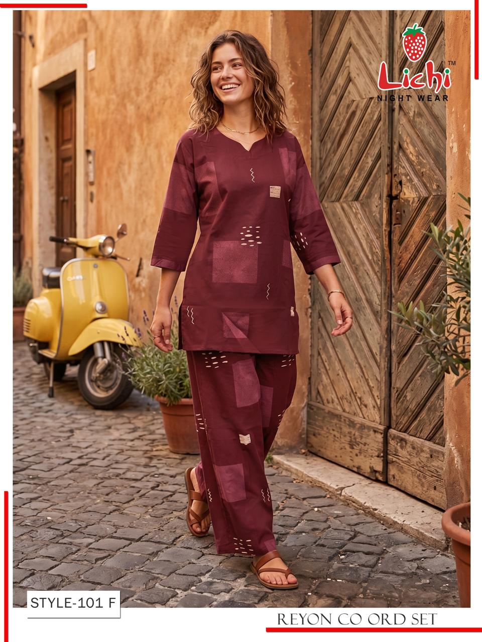 Style 101 Print To Print Lichi Reyon Co Ord Set Wholesale Price