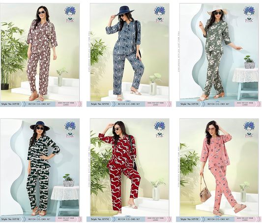 Style 1055 E Pink Reyon Co Ord Set Wholesale