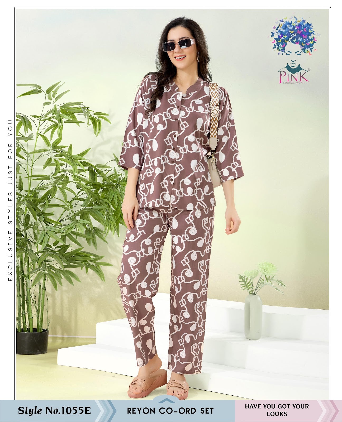 Style 1055 E Pink Reyon Co Ord Set Wholesale