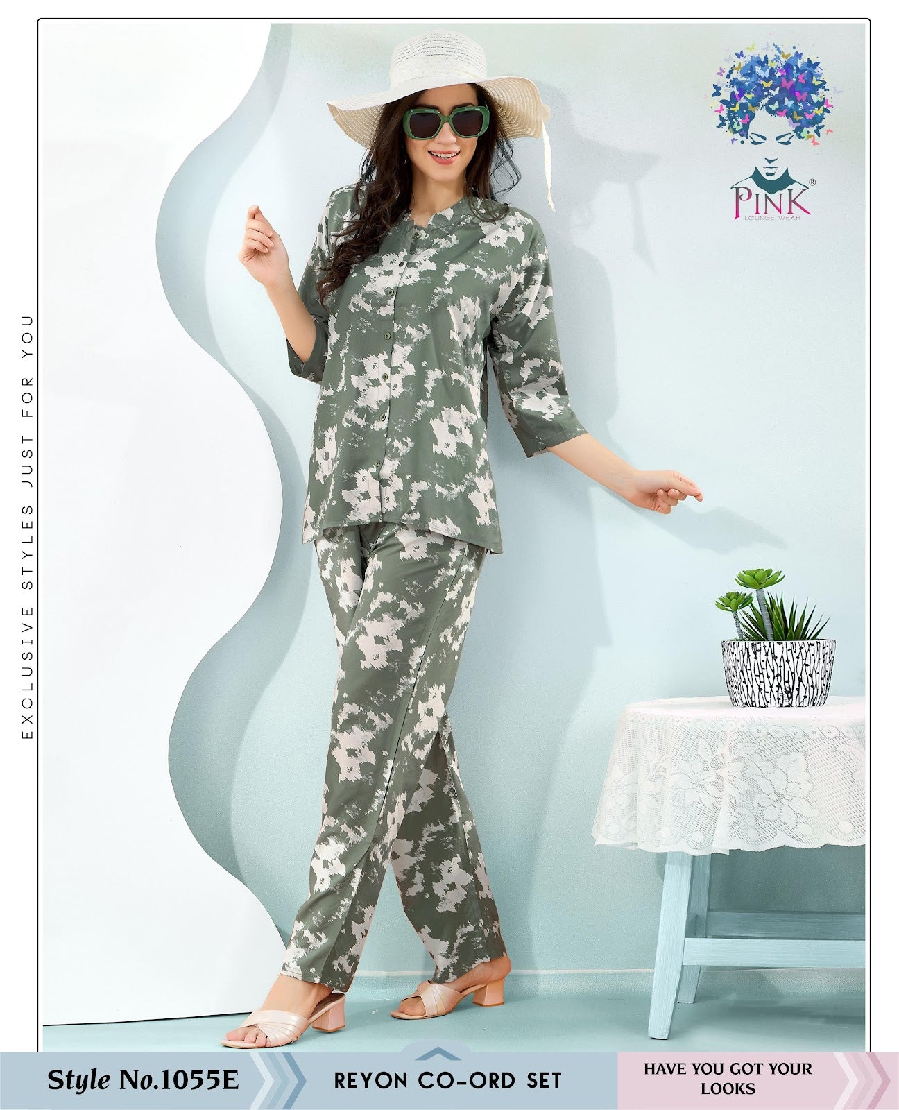 Style 1055 E Pink Reyon Co Ord Set Wholesale