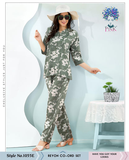 Style 1055 E Pink Reyon Co Ord Set Wholesale