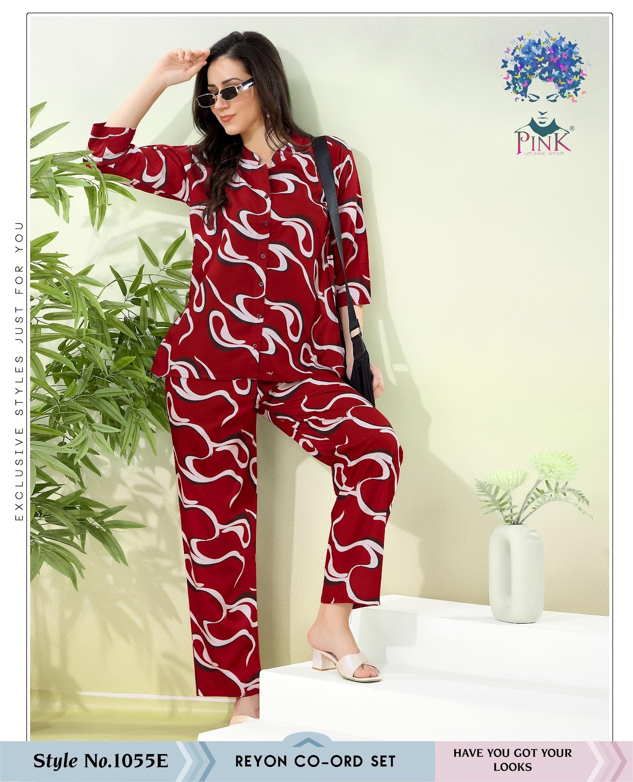 Style 1055 E Pink Reyon Co Ord Set Wholesale