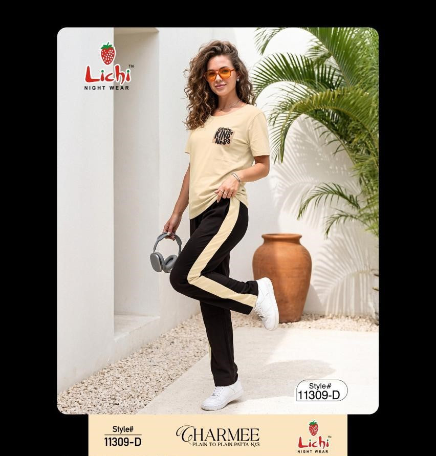 Style 11309 Plain Lichi Hosiery Pyjama Night Suits Wholesaler Ahmedabad