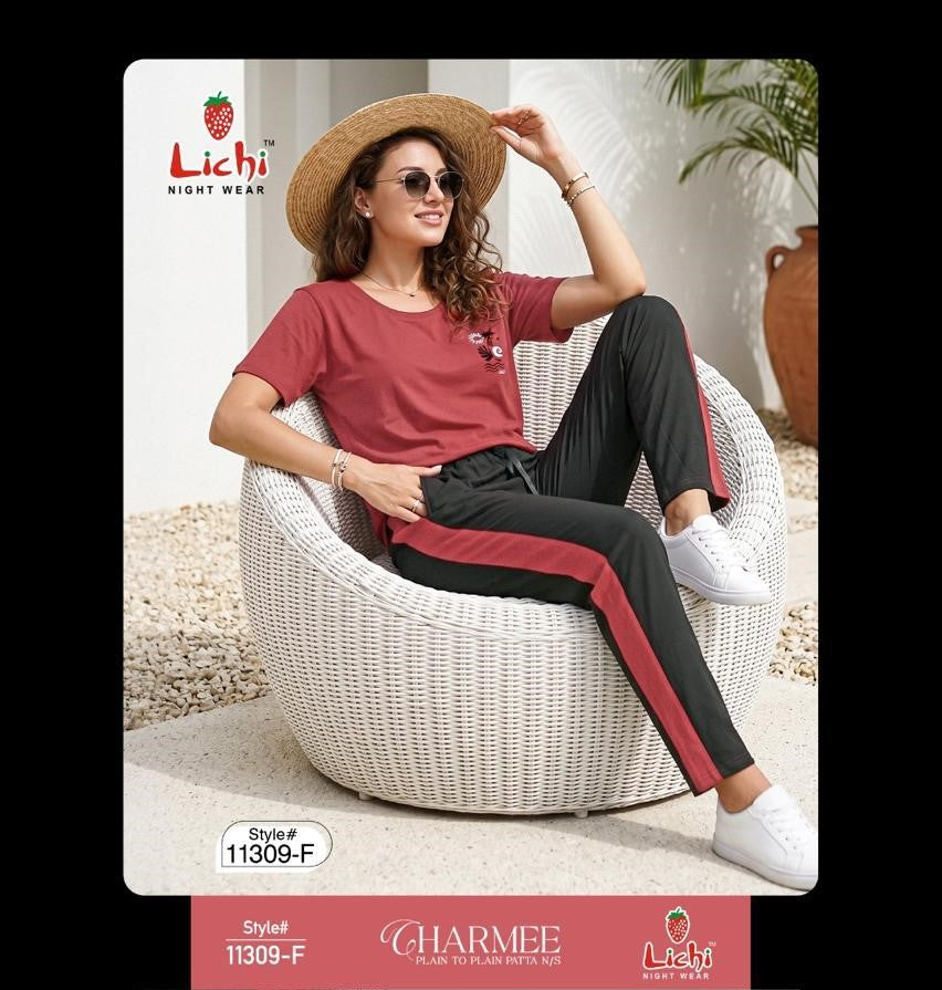 Style 11309 Plain Lichi Hosiery Pyjama Night Suits Wholesaler Ahmedabad