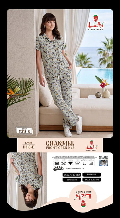 Style 11318 Lichi Hosiery Collar Night Suits Exporter Ahmedabad