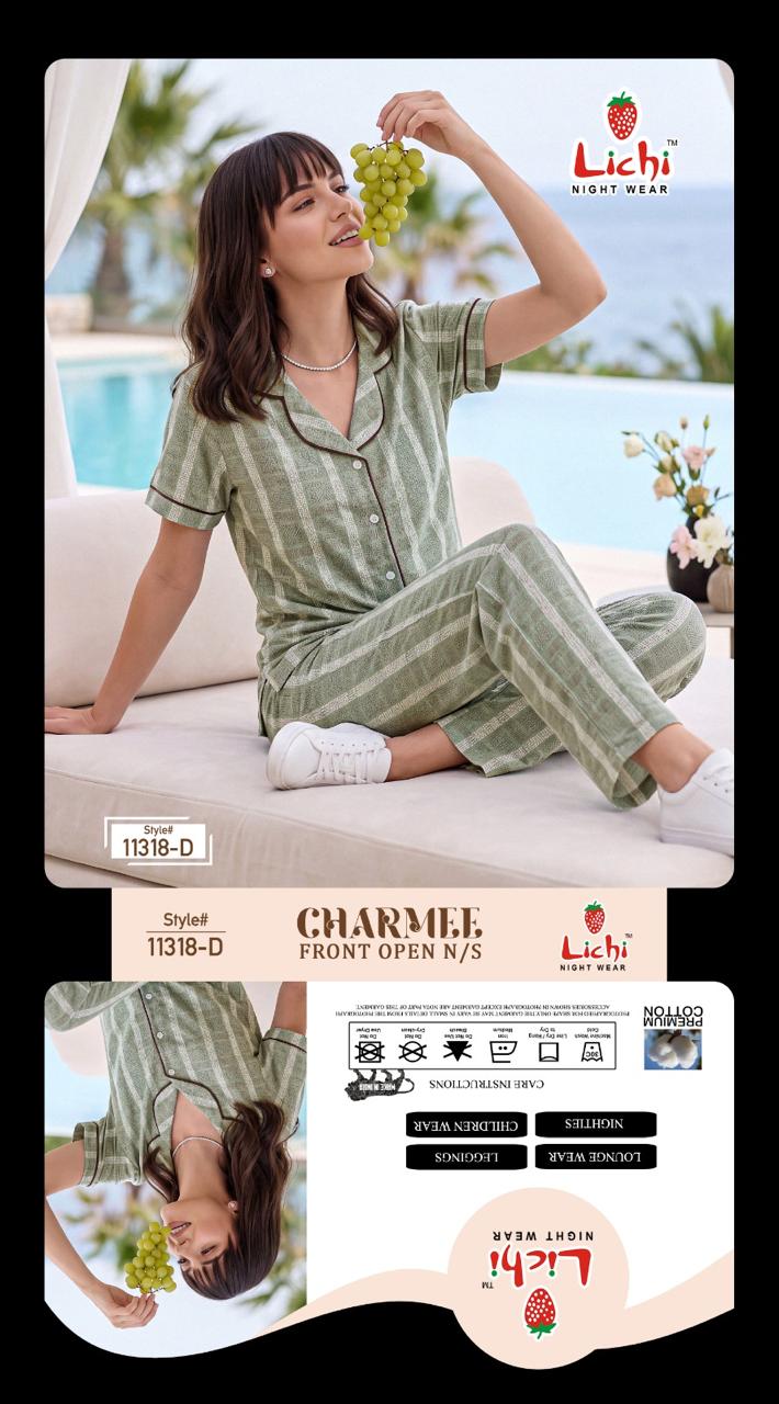 Style 11318 Lichi Hosiery Collar Night Suits Exporter Ahmedabad