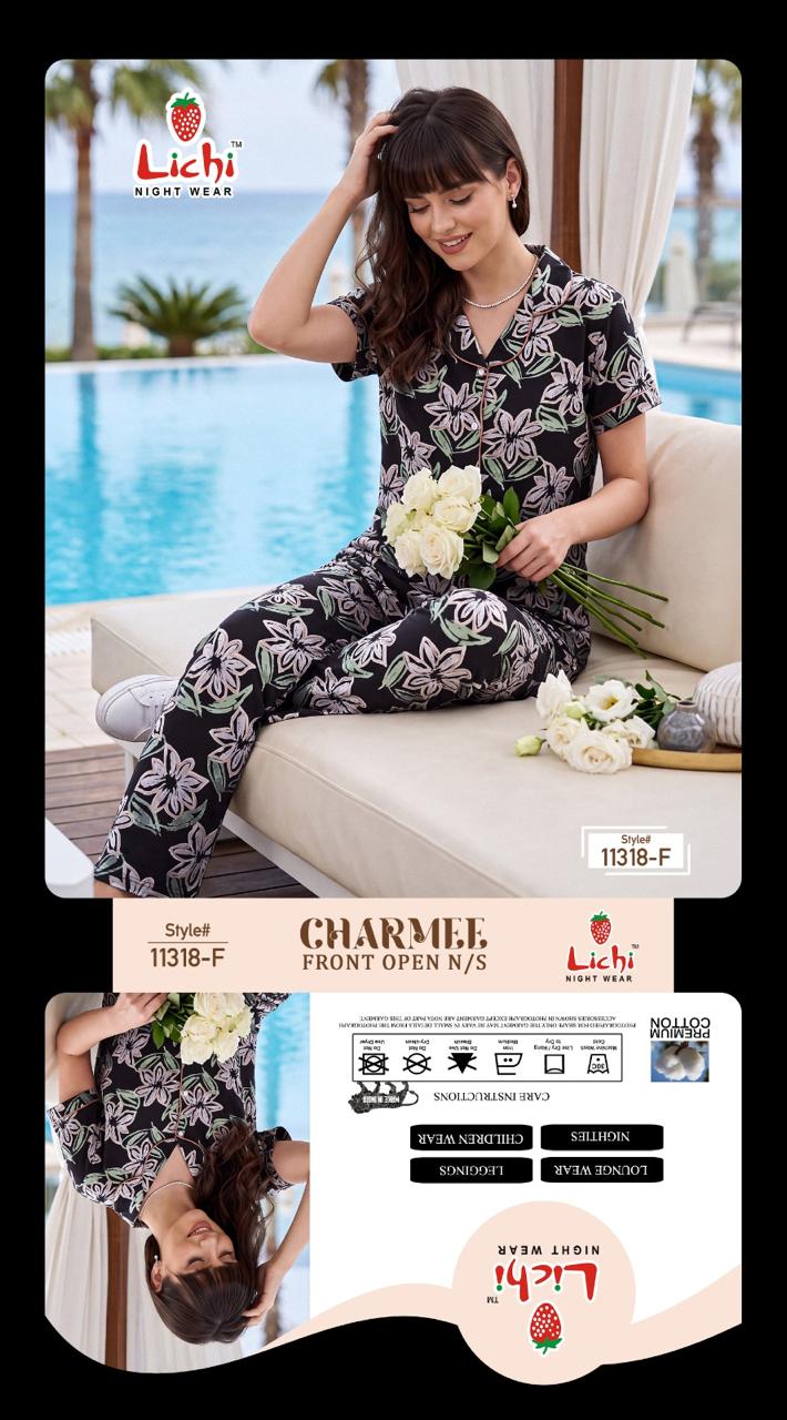 Style 11318 Lichi Hosiery Collar Night Suits Exporter Ahmedabad