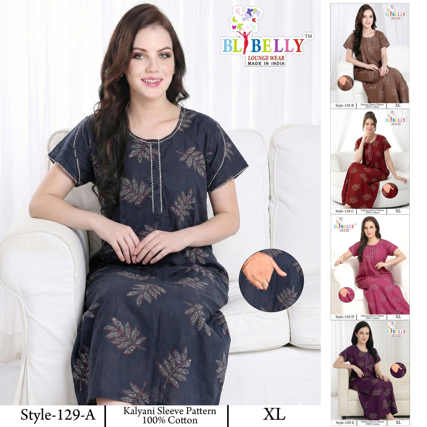 Style 117-154 Kalyani Bani Belly Cotton Night Gowns Wholesale Price